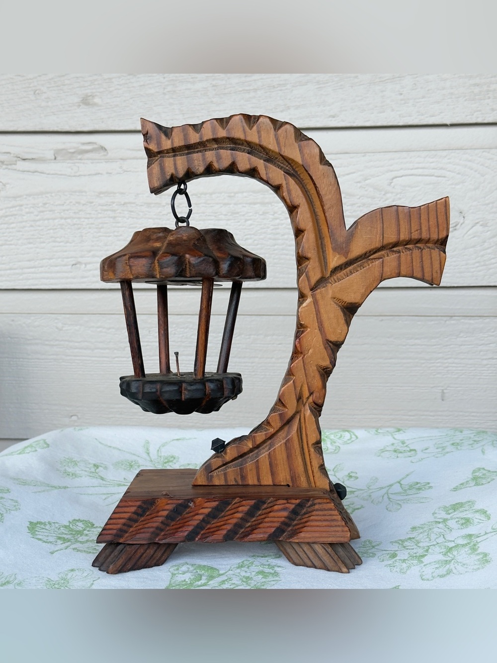 Vintage Mid-Century Castle Core Spanish Handcarved Wooden Candle Holder Folk Art